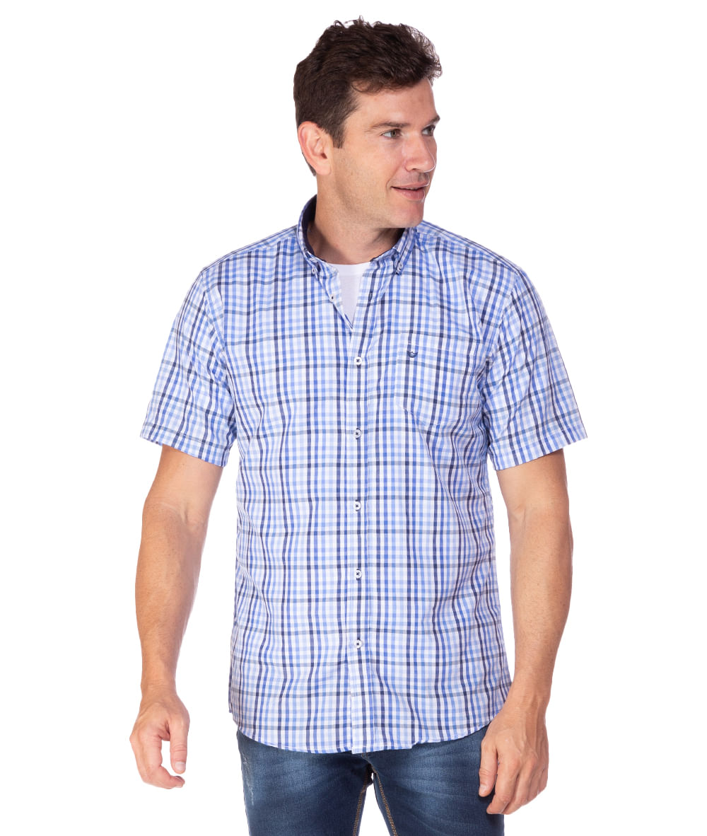 Camisa Social Masculina Azul Xadrez