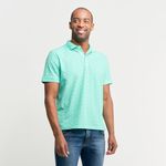 Homem vestindo camisa polo masculina piquet verde estampada | Camisaria Colombo