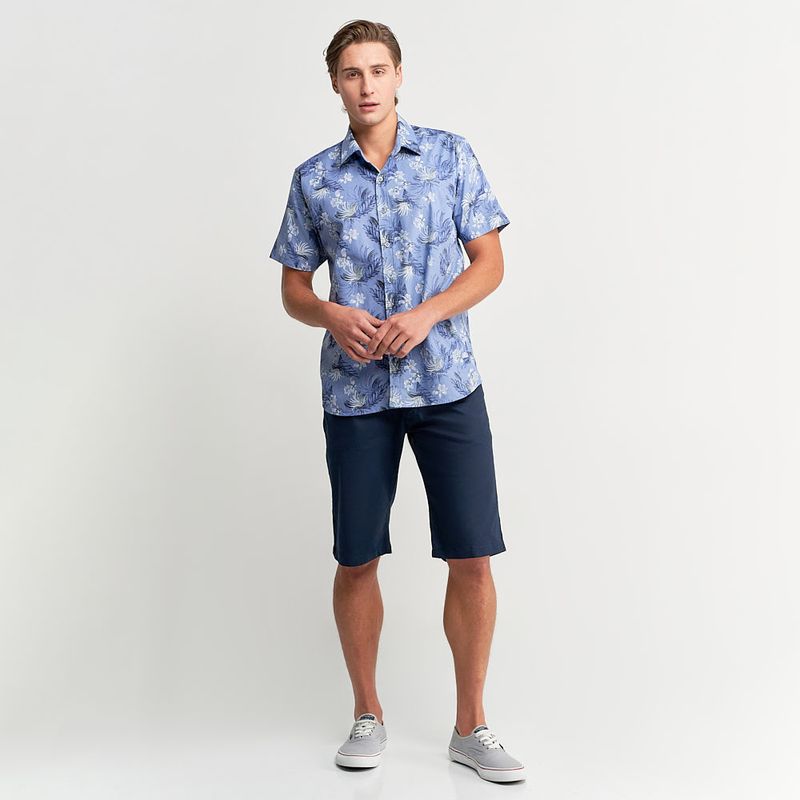 Camisa-Azul-Estampada-Manga-Curta