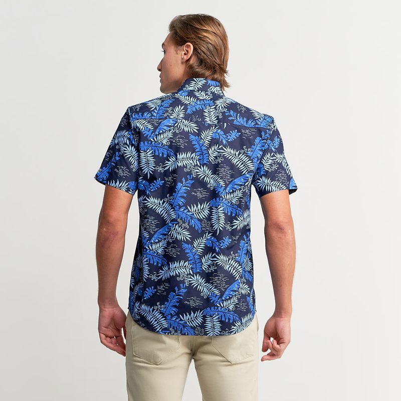 Camisa-Azul-Estampada-Manga-Curta