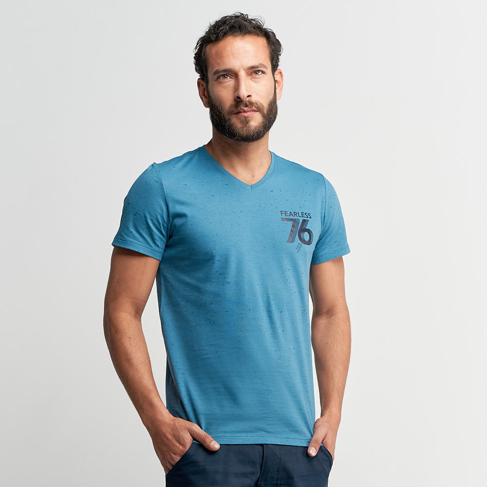 Camiseta Masculina Azul Estampada