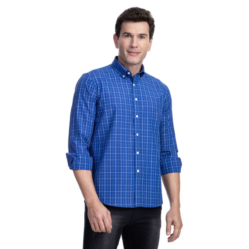 Camisa Social Masculina Azul Xadrez - Camisaria Colombo