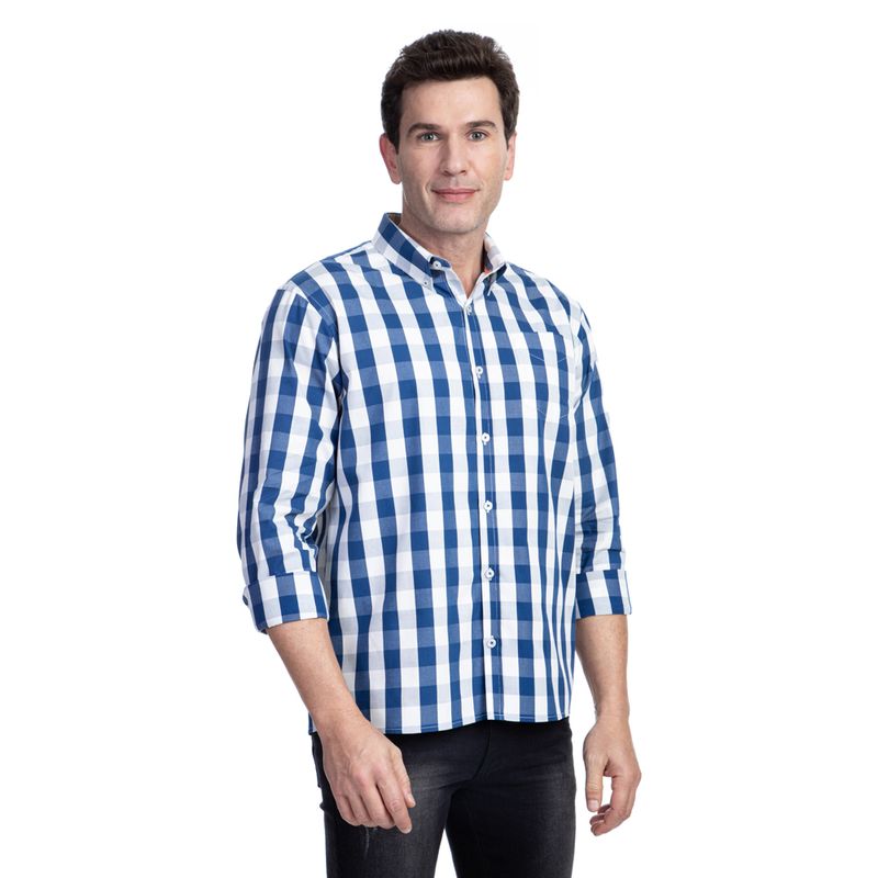 Camisa Social Masculina Azul Xadrez - Camisaria Colombo