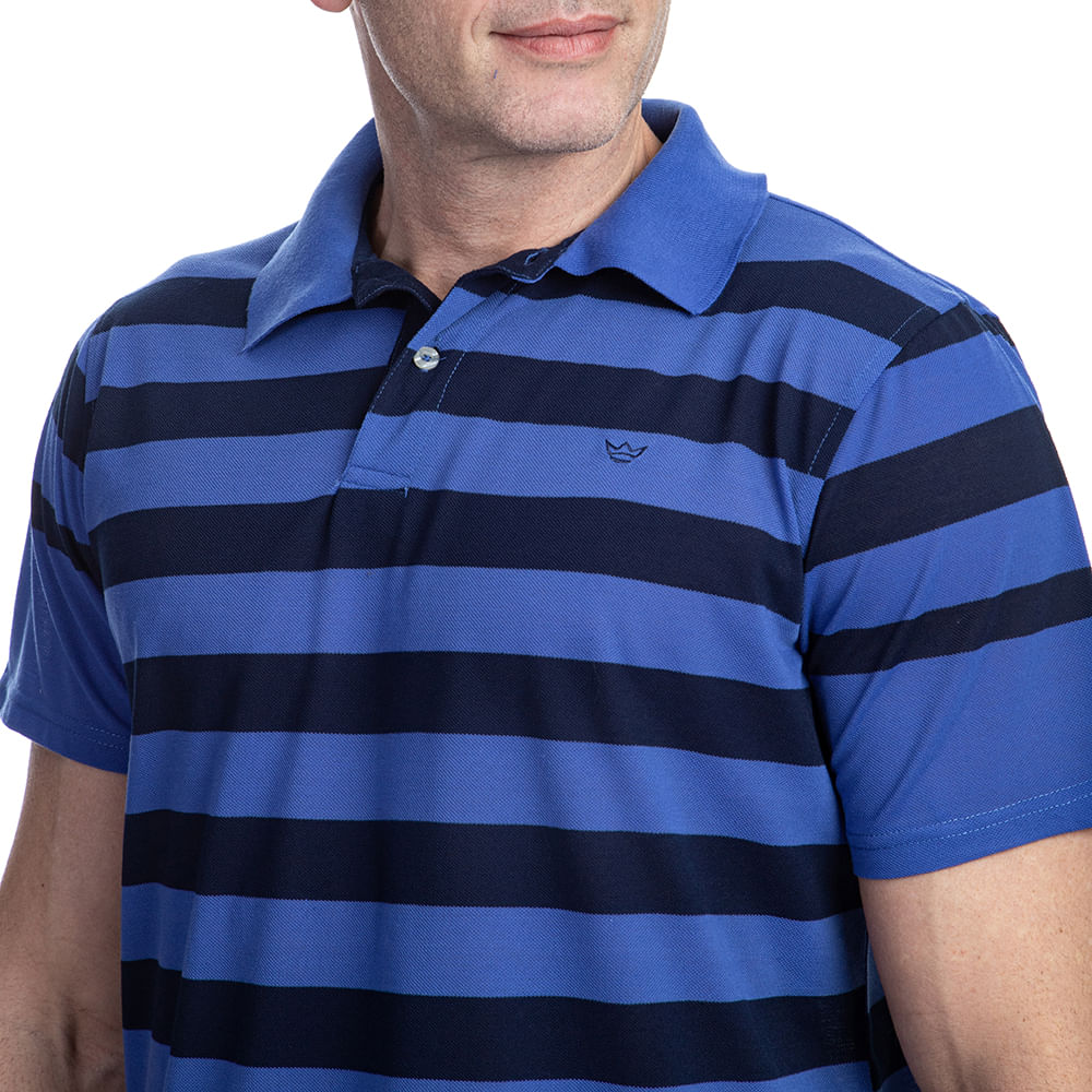 Camisa Polo Masculina Azul Listrada Camisaria Colombo 