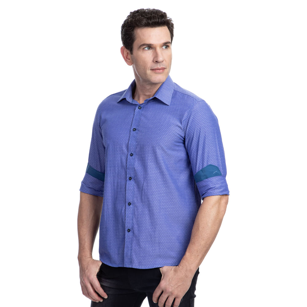 Camisa Social Masculina Azul Lisa