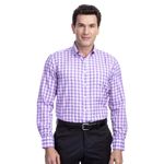 Homem vestindo camisa social masculina roxa xadrez manga longa | Camisaria Colombo